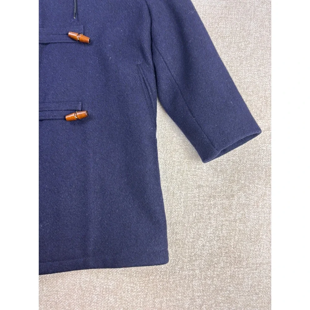 Imp Originals Kids Navy Blue Wool Duffle Coat Plaid Lined Toggle Size 8 USA Made